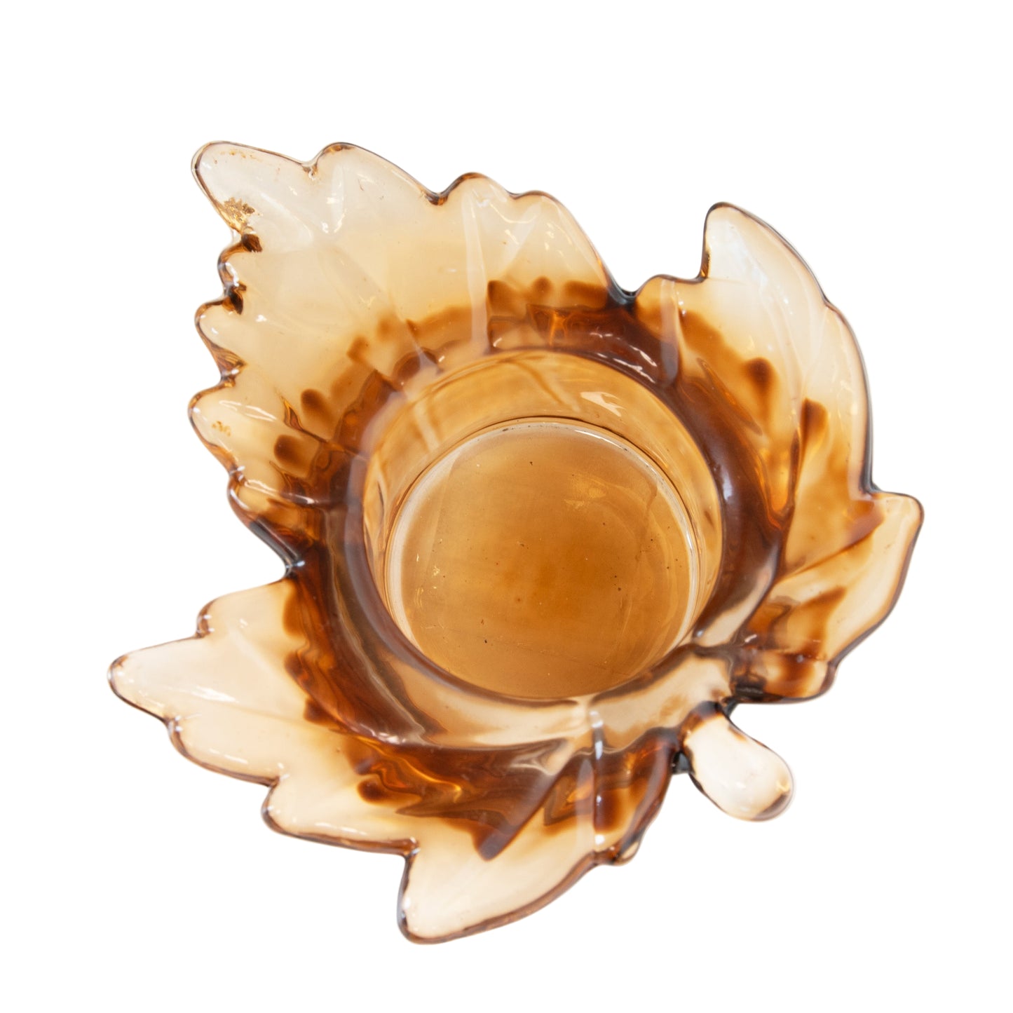 Brown glass leaf shaped tealight holder