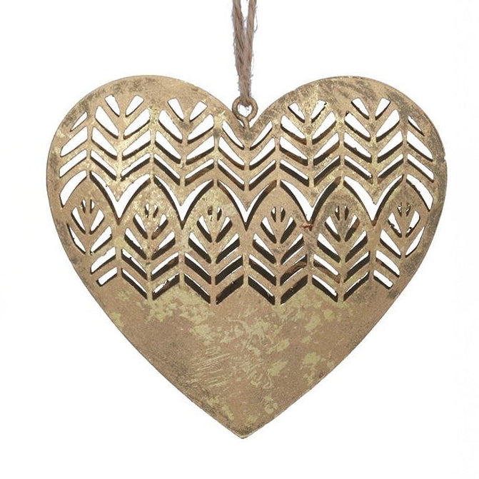 Metal Filigree Hanging Heart - Leaves
