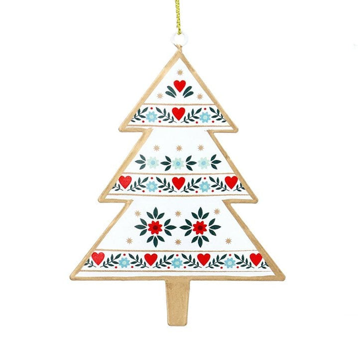 Decorative Christmas tree ornament with floral patterns on a white background