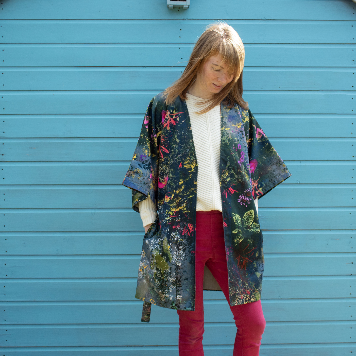 Rainfall Blooms Floral Print Kimono Jacket