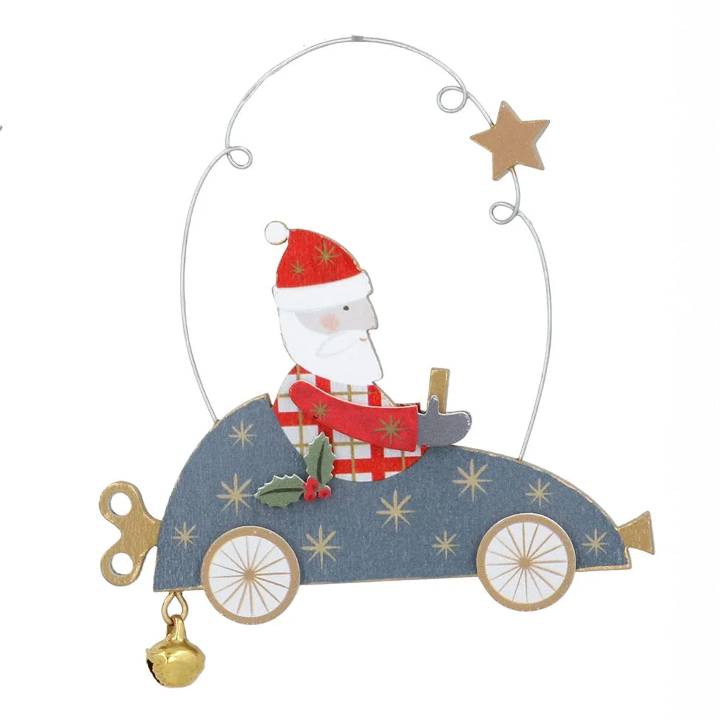 Santa in Car Hanging Decoration - Blue