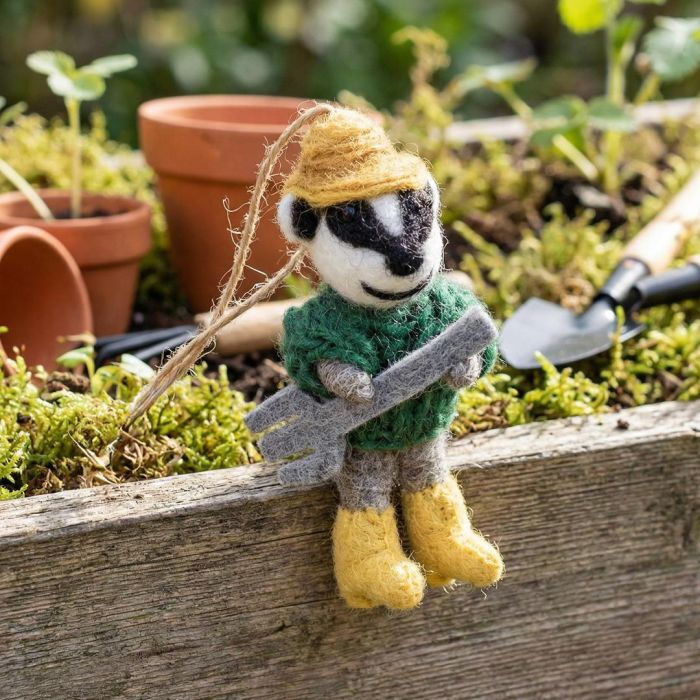 Boris the Gardening Badger Hanging Decoration