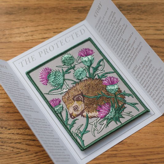 'Protected' Hedgehog and Thistle Embroidered Patch