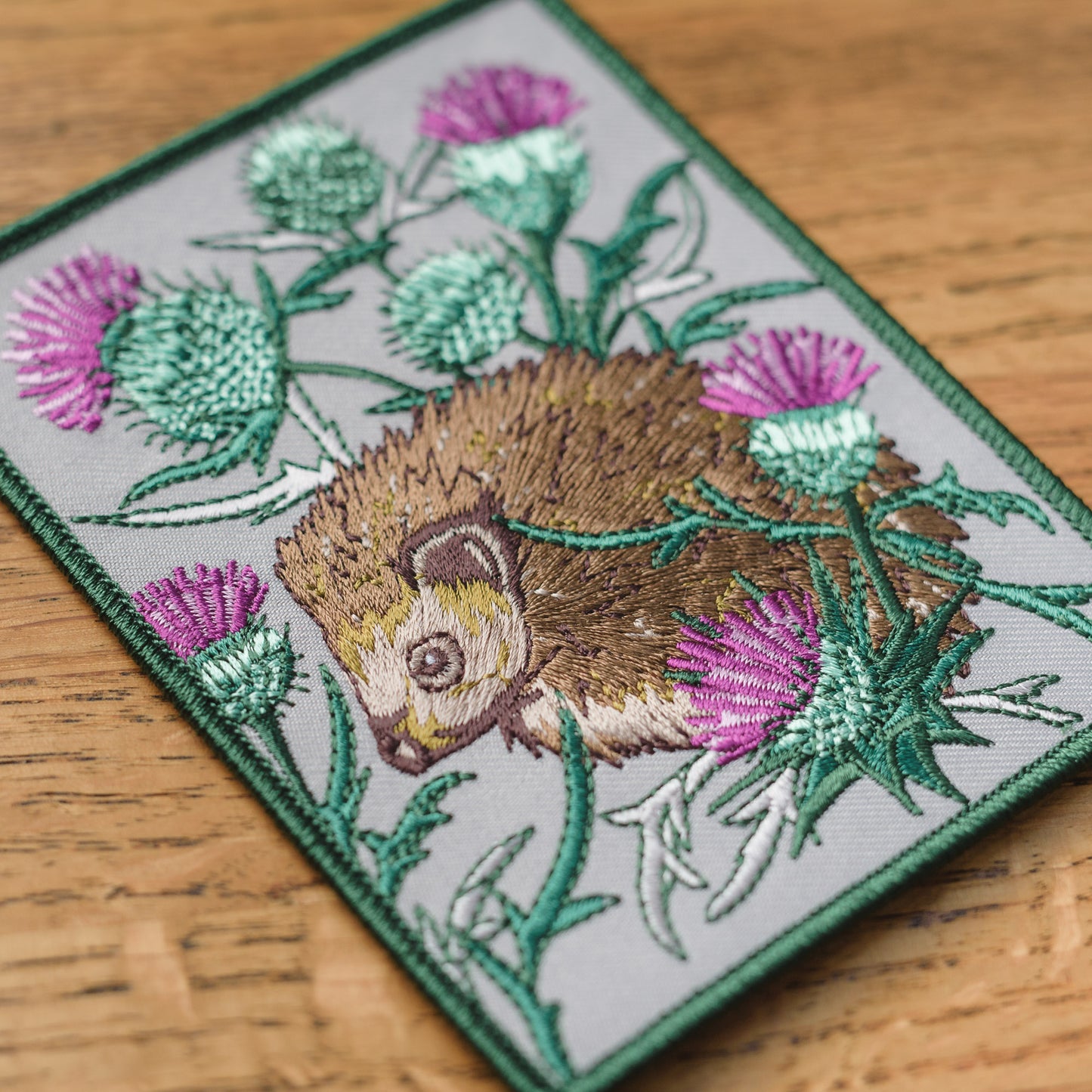 'Protected' Hedgehog and Thistle Embroidered Patch