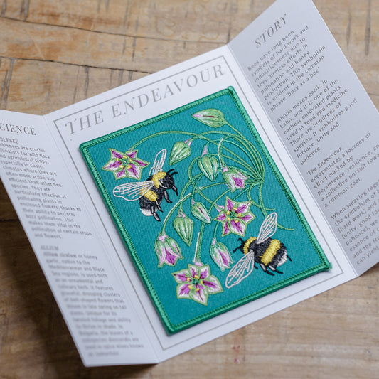 'Endeavour' Bumblebee and Allium Embroidered Patch
