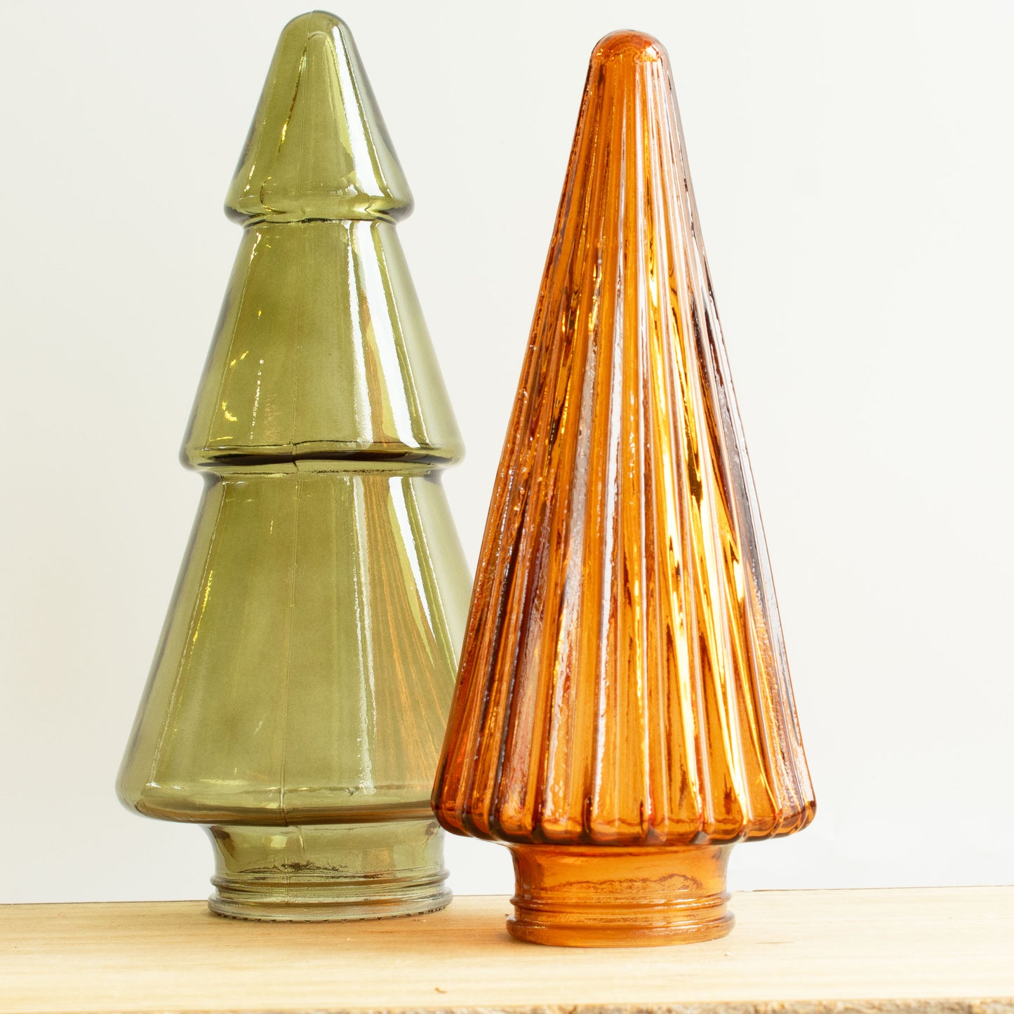 Glass Ridged Tree Decoration - Amber