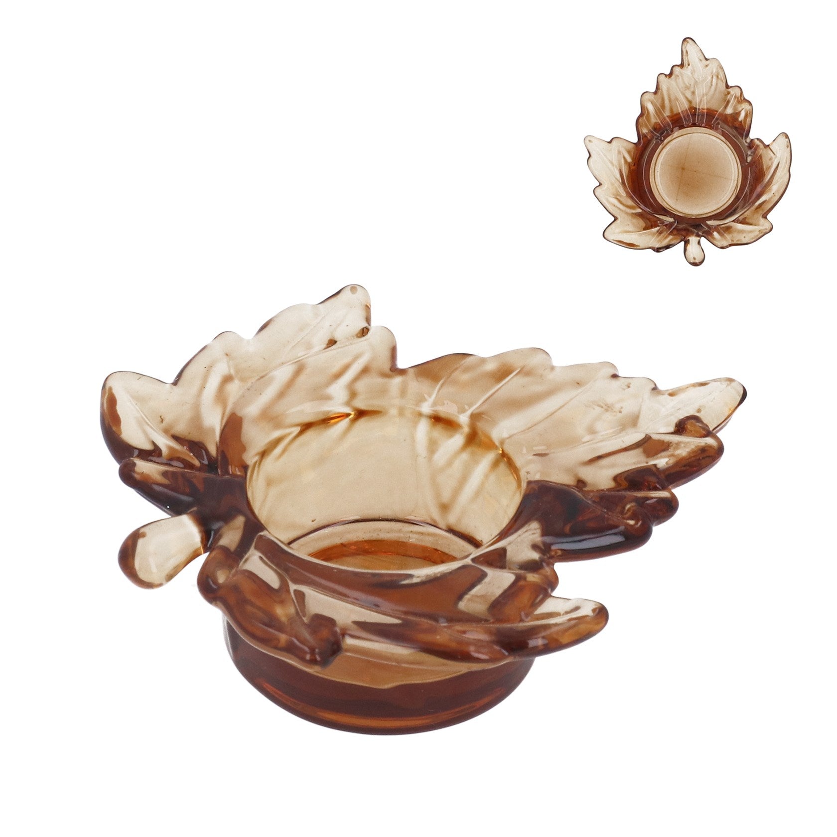 Maple Leaf Tealight Holder - Amber