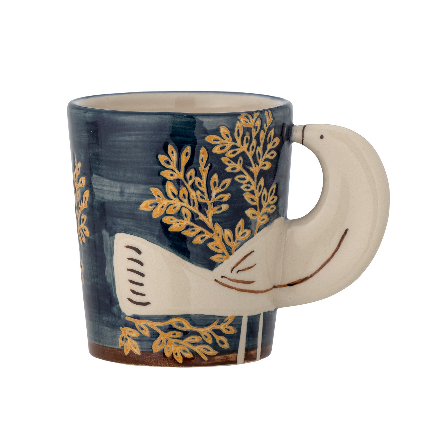 Blue mug with white birds handle