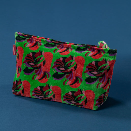 Velvet Washbag - Green Roses