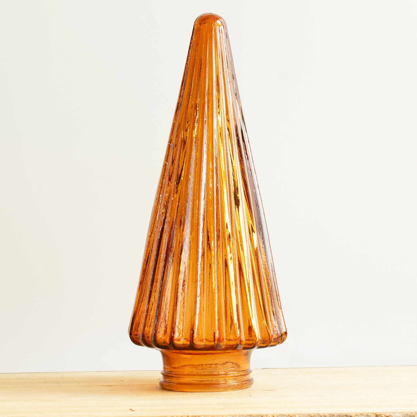 Glass Ridged Tree Decoration - Amber