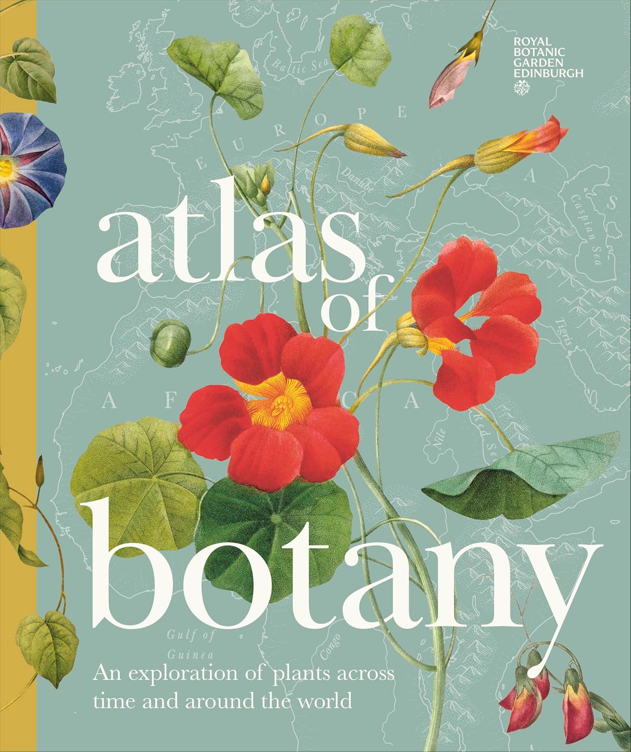 Book cover of 'atlas of botany' with botanical illustrations on a teal background