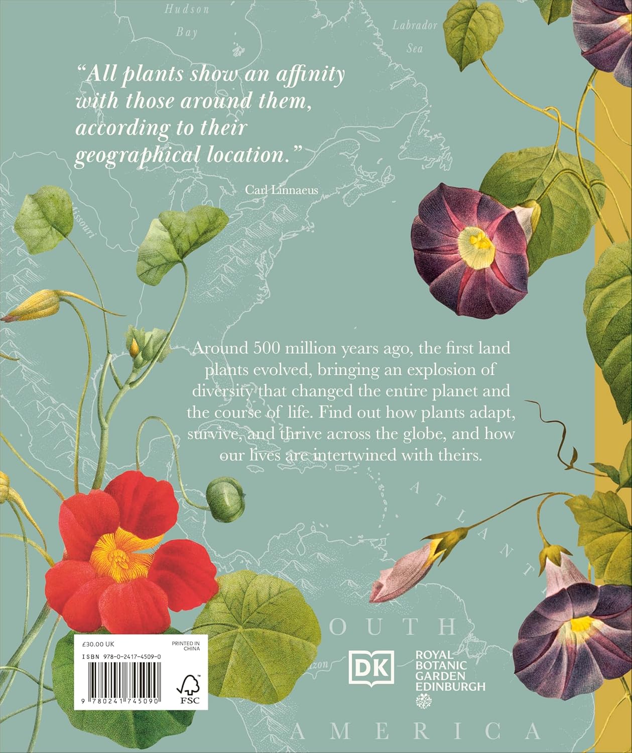 Book cover with plants and text on a light blue background