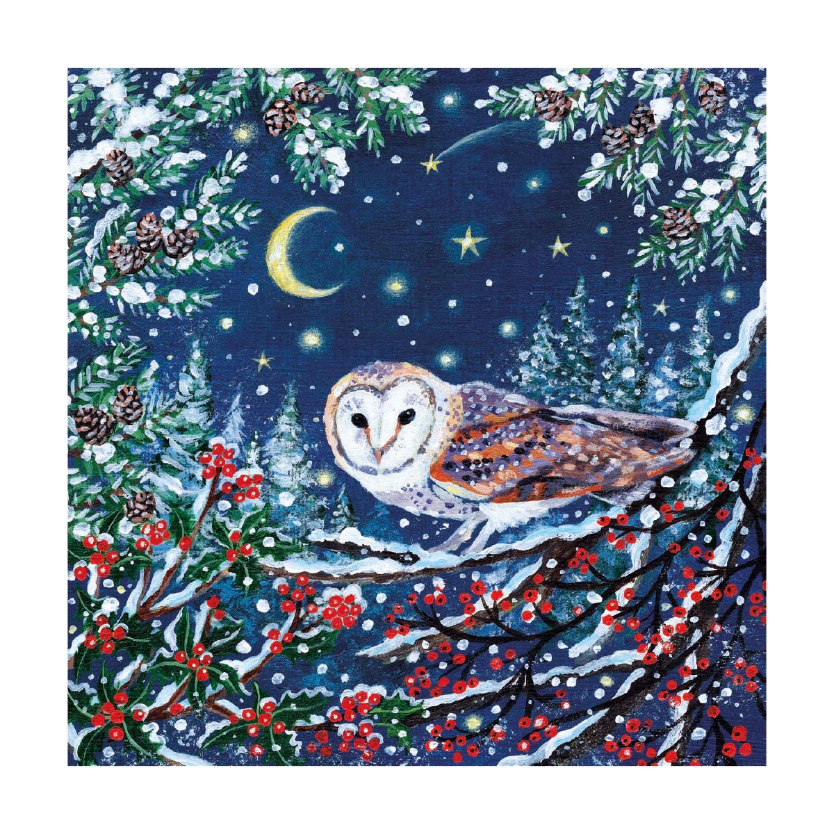 Barn Owl and Crescent Moon Christmas Cards - Pack of 8
