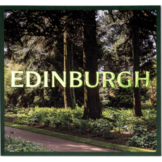 Forest scene with 'EDINBURGH' text overlay