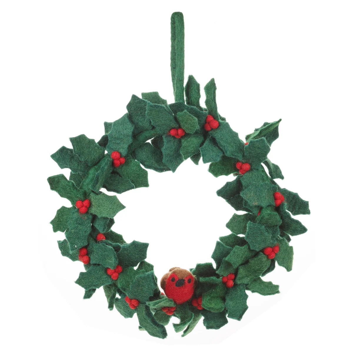 Holly With Robins Hanging Wreath Decoration