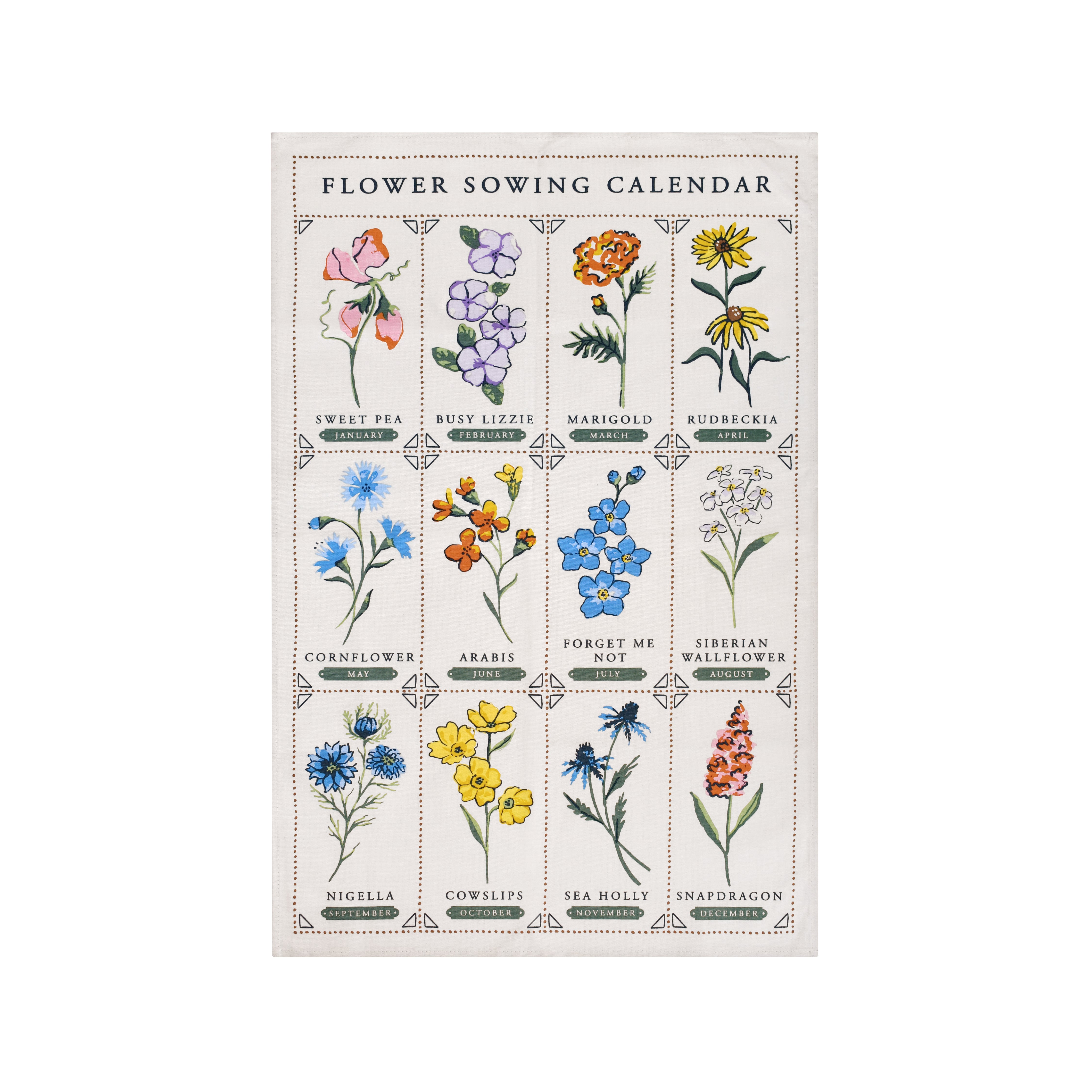 Cotton Tea Towel - Flower Calendar