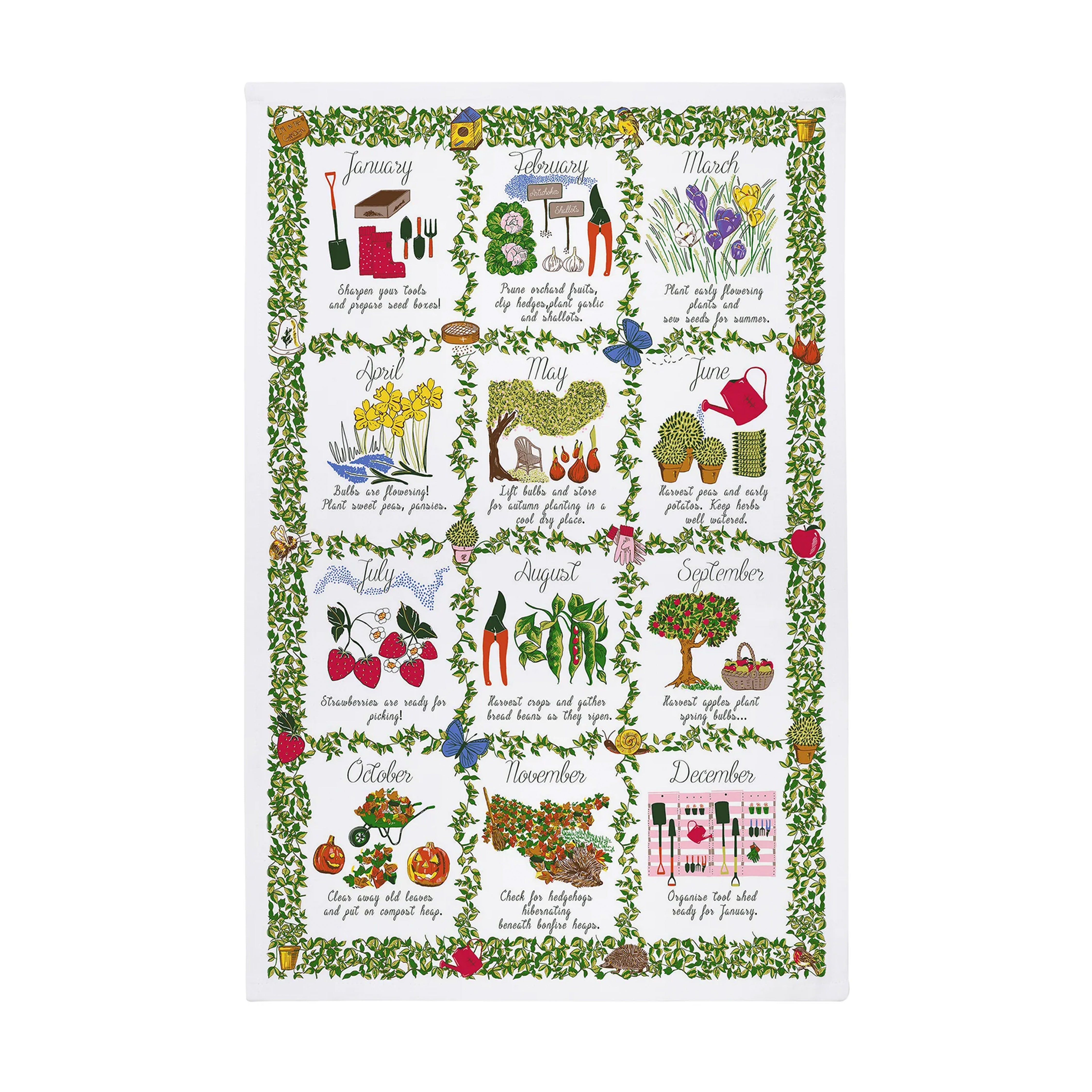 Cotton Tea Towel - Gardeners Calendar