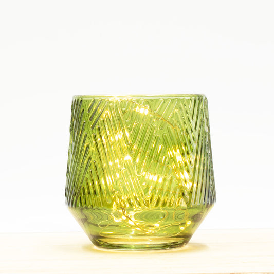 Ridged Glass Tealight Holder - Green