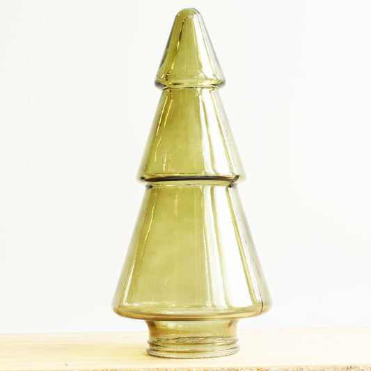 Glass Ridged Tree Decoration - Green