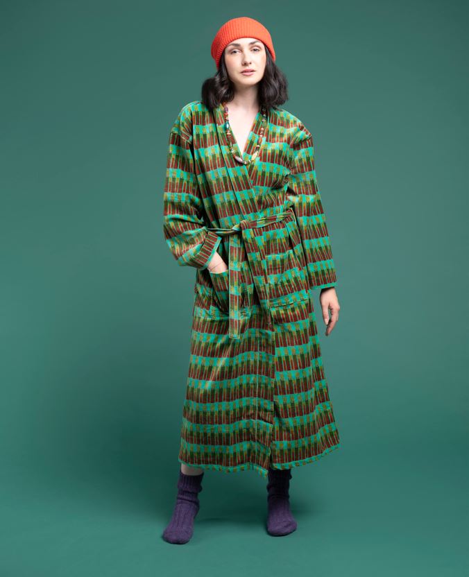 Velvet Robe - Green Stripe