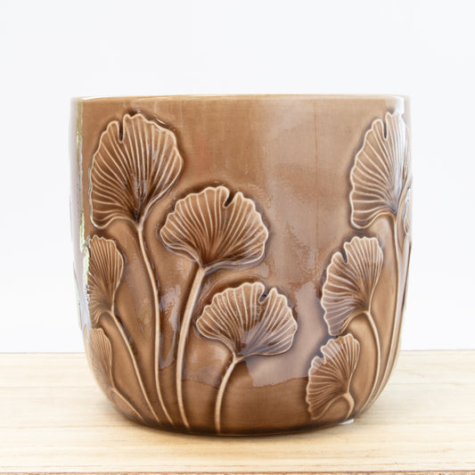 Embossed Mushroom Plant Pot - Brown