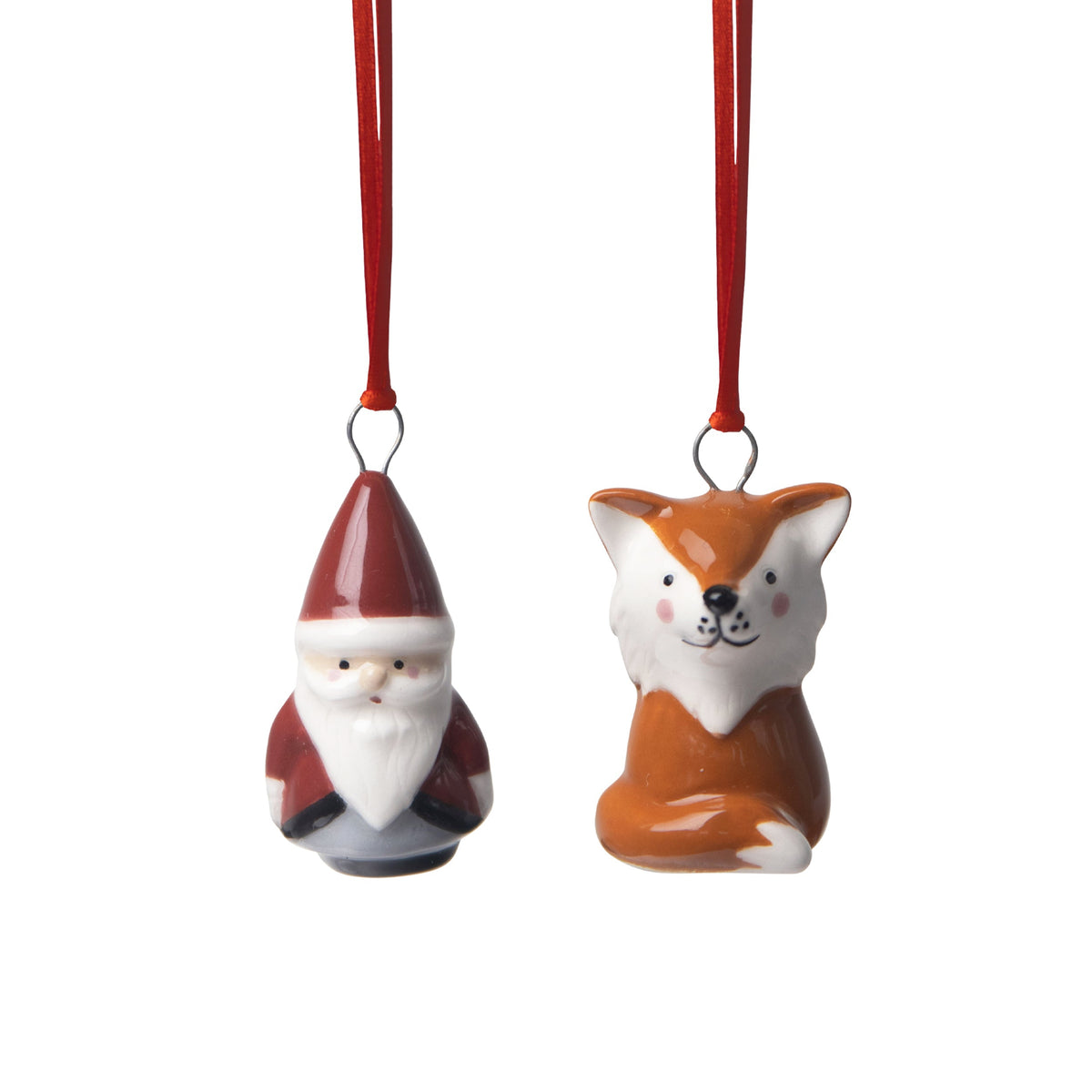 Fox &amp; Santa Ceramic Hanging Decoration