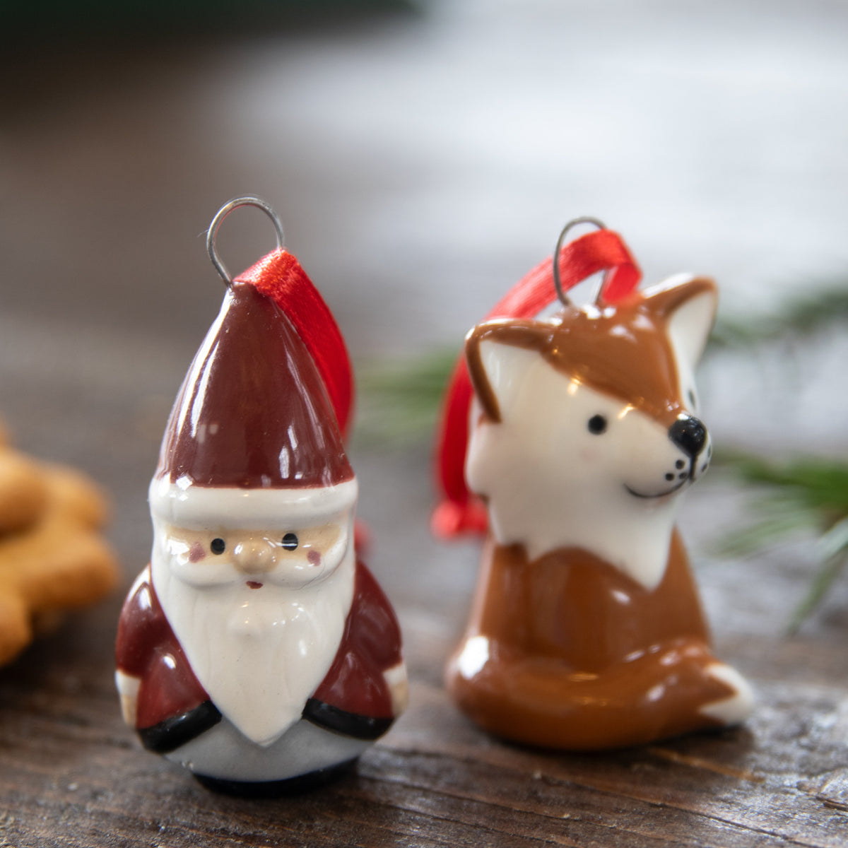 Fox &amp; Santa Ceramic Hanging Decoration