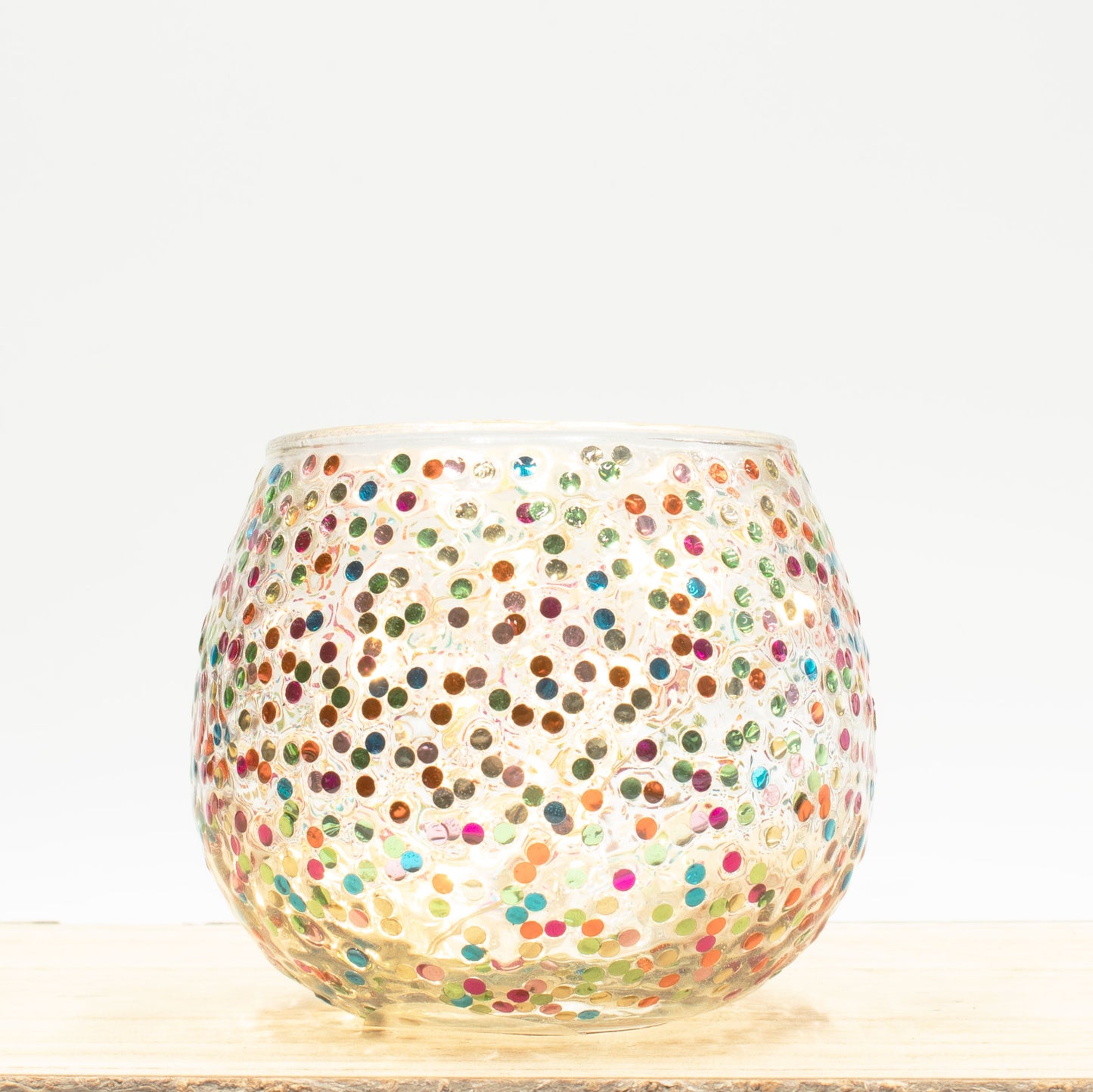 Rainbow Confetti Glass Tealight Holder