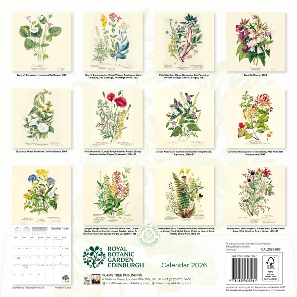 Royal Botanic Garden Edinburgh 2026 Wall Calendar