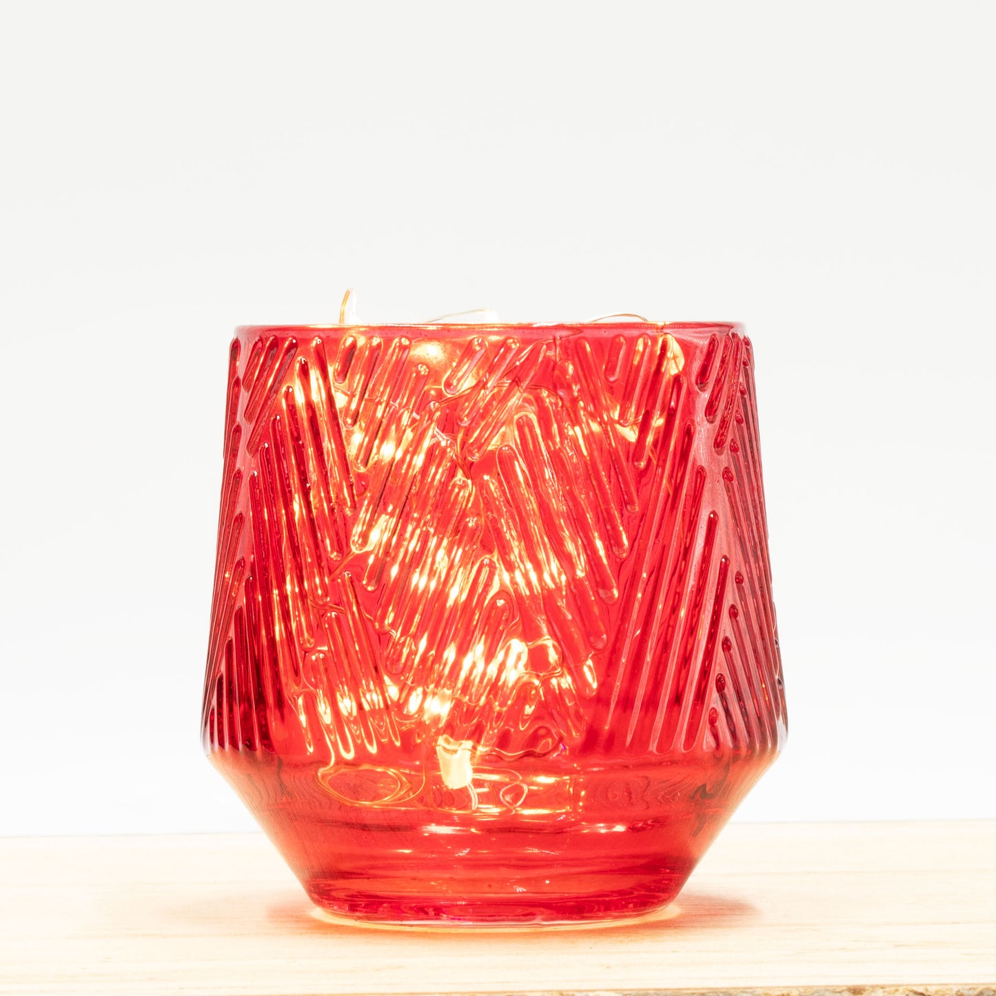 Ridged Glass Tealight Holder - Red