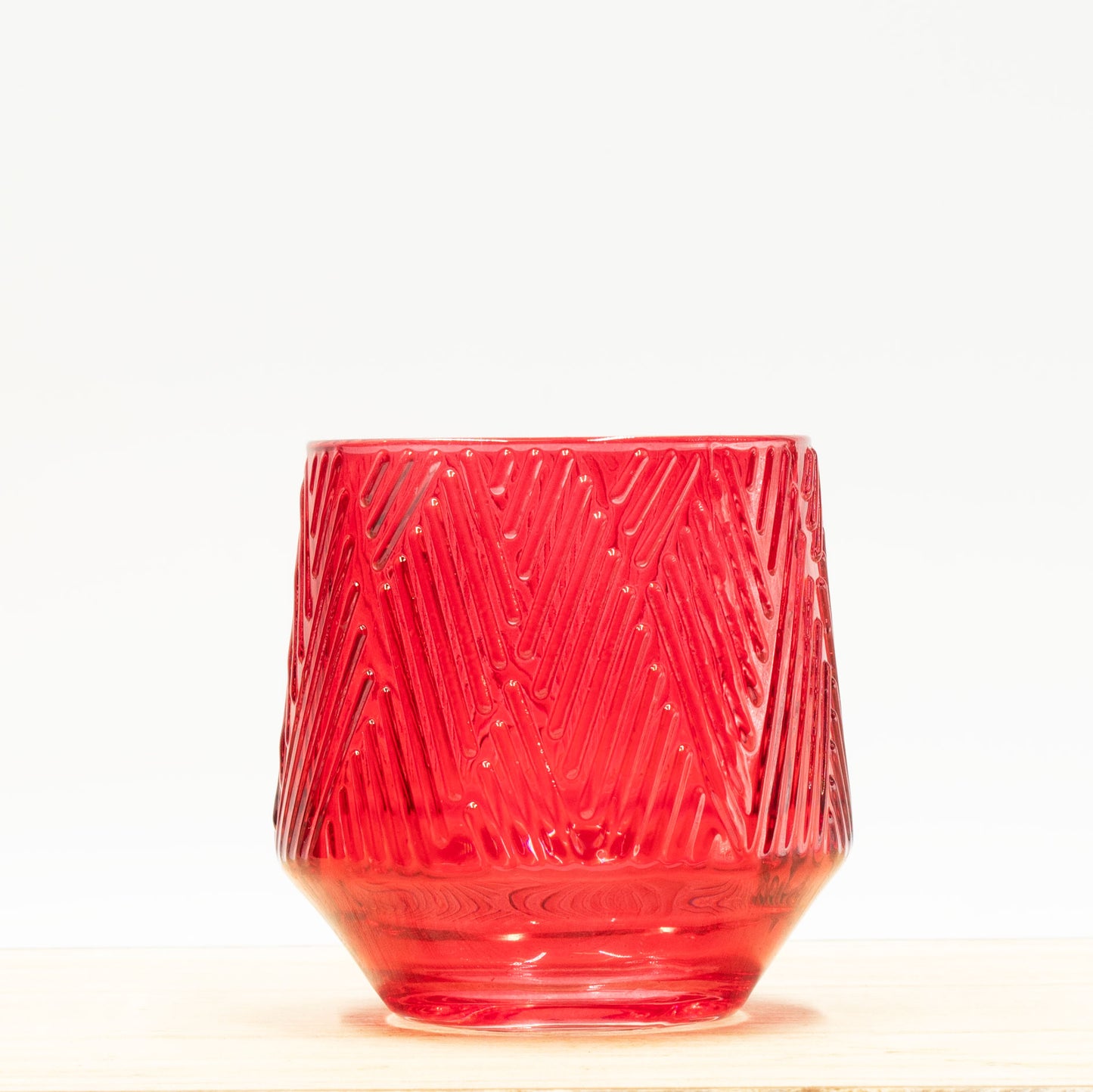 Ridged Glass Tealight Holder - Red