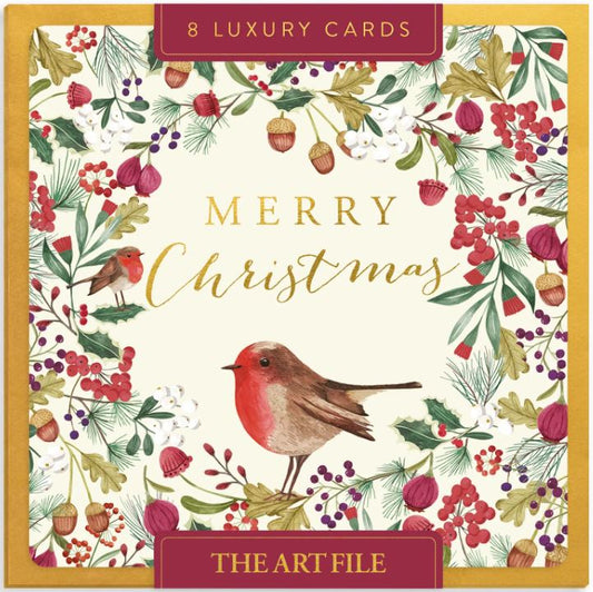 Robin Acorns & Berries 8 Pack Luxury Christmas Cards