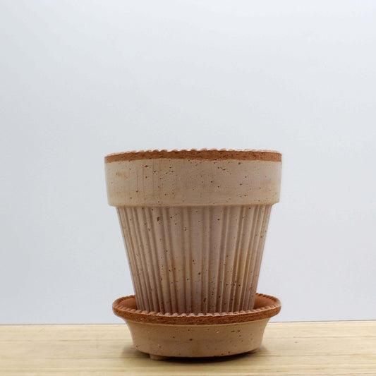 Simona Terracotta Pot and Saucer - Raw Rosa 12cm