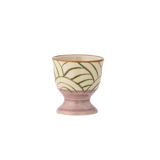 Green stripe egg cup with a wide pink band at the bottom. 