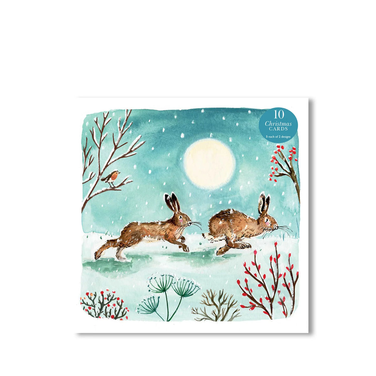 Christmas Cards Pack of 10 - Three Geese &amp; Hares