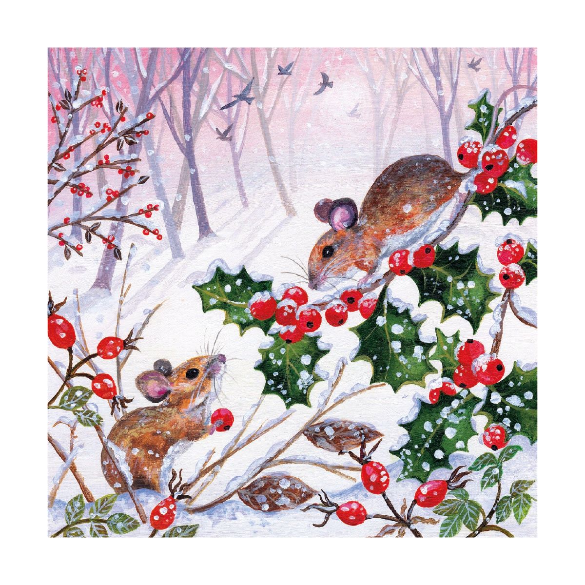 Woodland Mice and Holly Christmas Cards - Pack of 8
