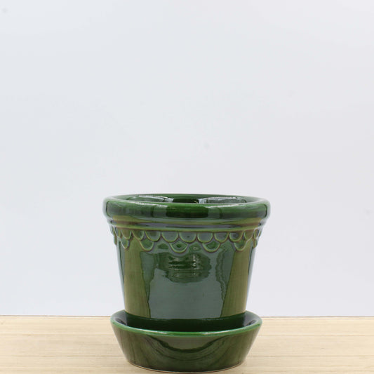 Copenhagen Glazed Terracotta Pot and Saucer 10cm