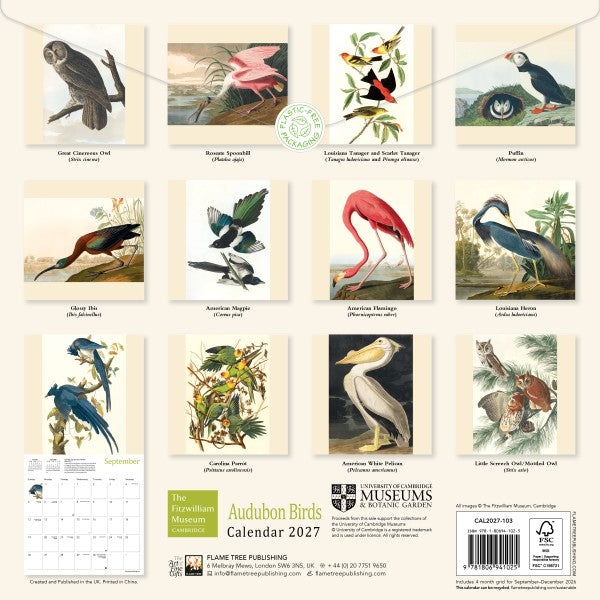 Fitzwilliam Museum Audubon Birds Wall Calendar 2027