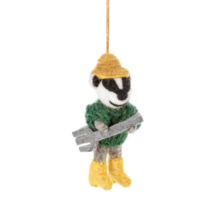 Boris the Gardening Badger Hanging Decoration