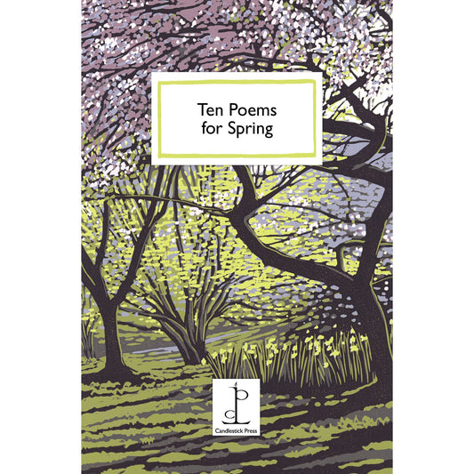The cover of Ten Poems for Spring featuring an illustration of blossoming trees and daffodils.