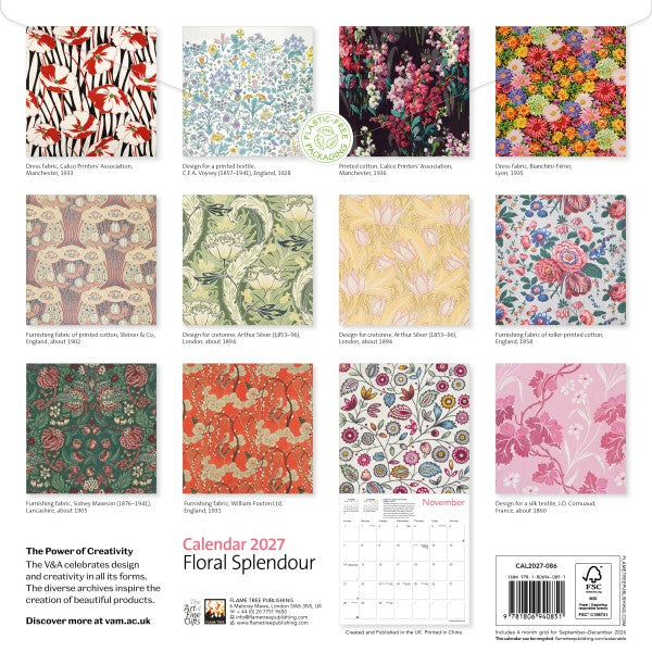 V&amp;A: Floral Splendour Wall Calendar 2027