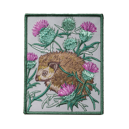 'Protected' Hedgehog and Thistle Embroidered Patch