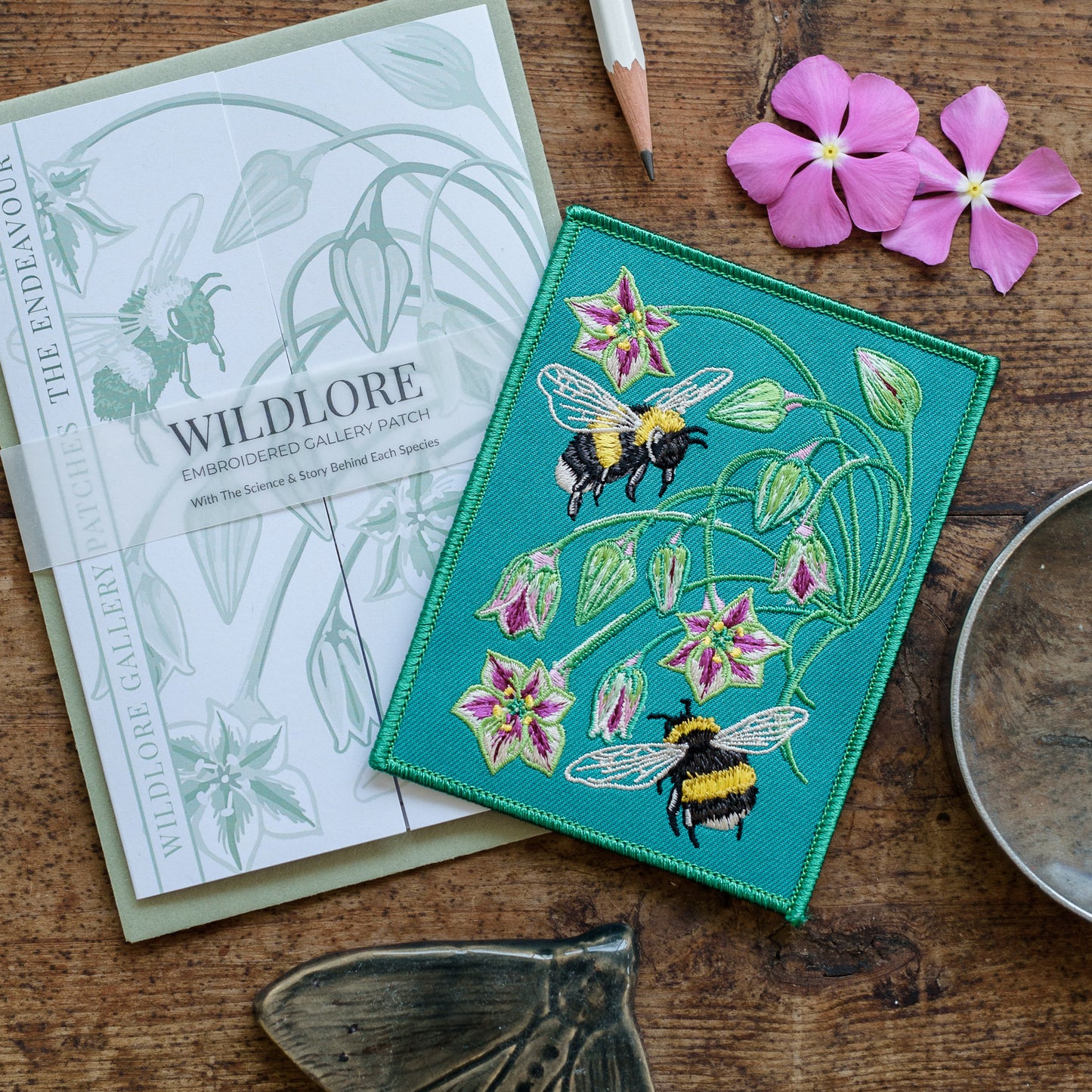 'Endeavour' Bumblebee and Allium Embroidered Patch