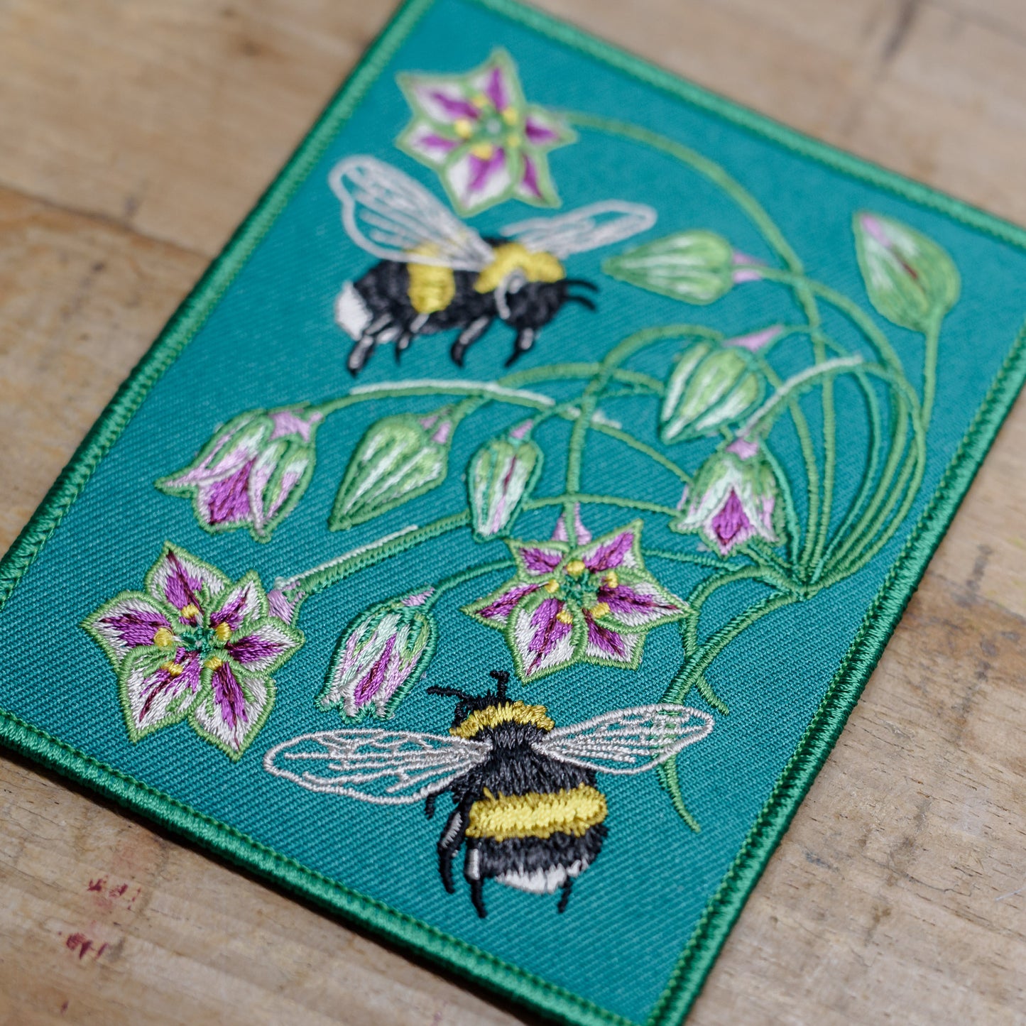 'Endeavour' Bumblebee and Allium Embroidered Patch