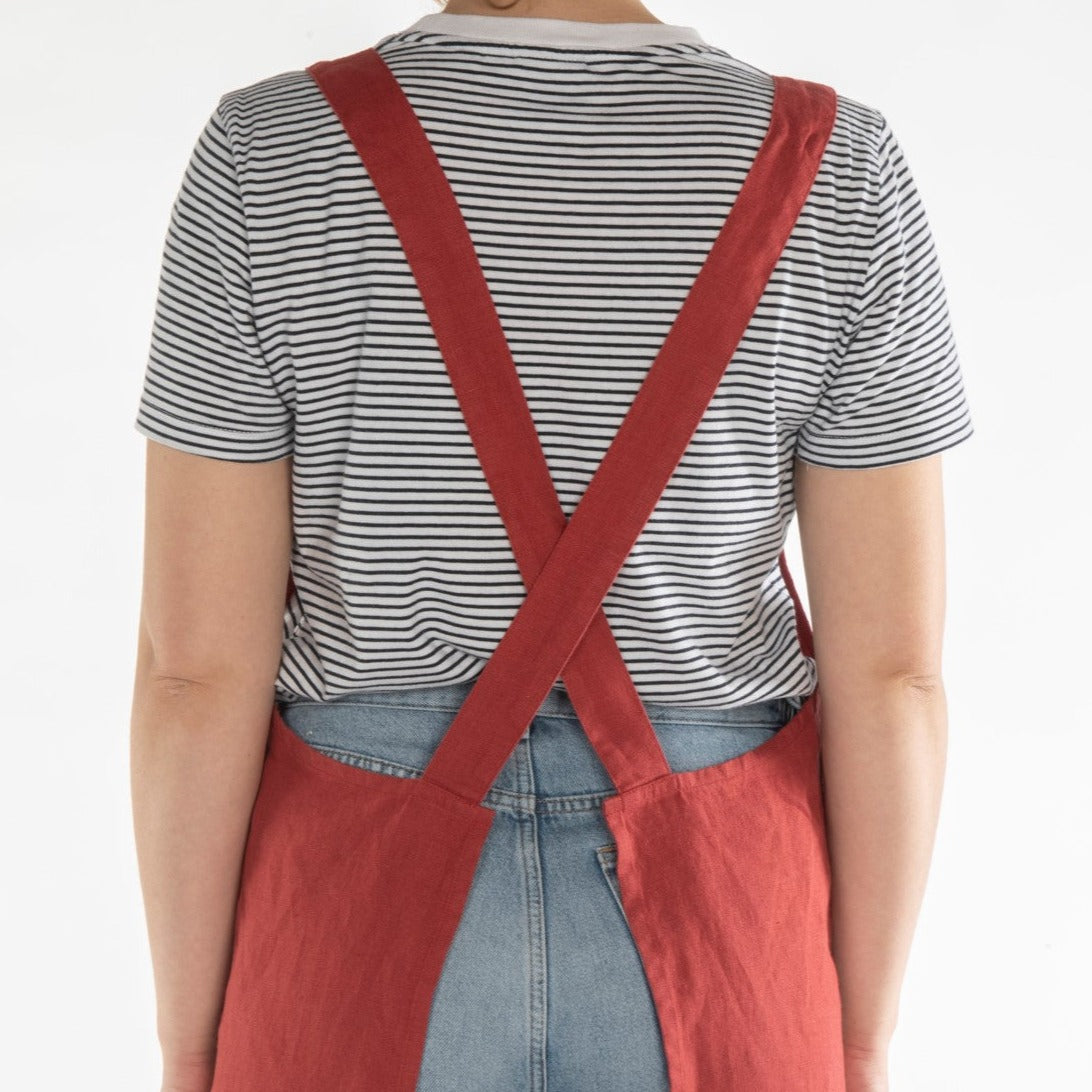 Linen Crossback Apron - Red Pear